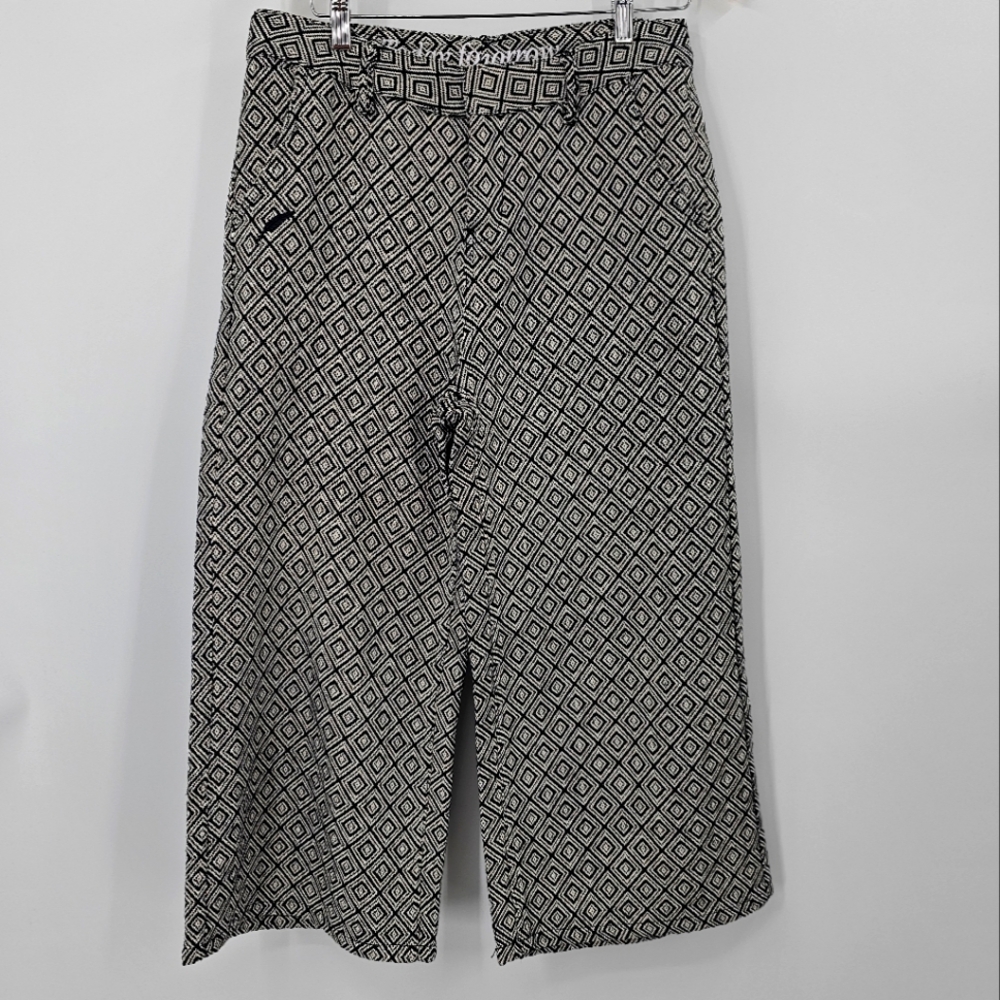 Wide-Leg Culotte Pants Black White Size Large